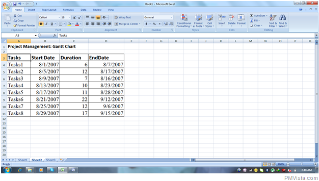 Create a Gantt chart Using Microsoft Excel