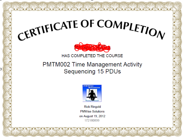 Project Time Management - Activity Sequencing Certificate